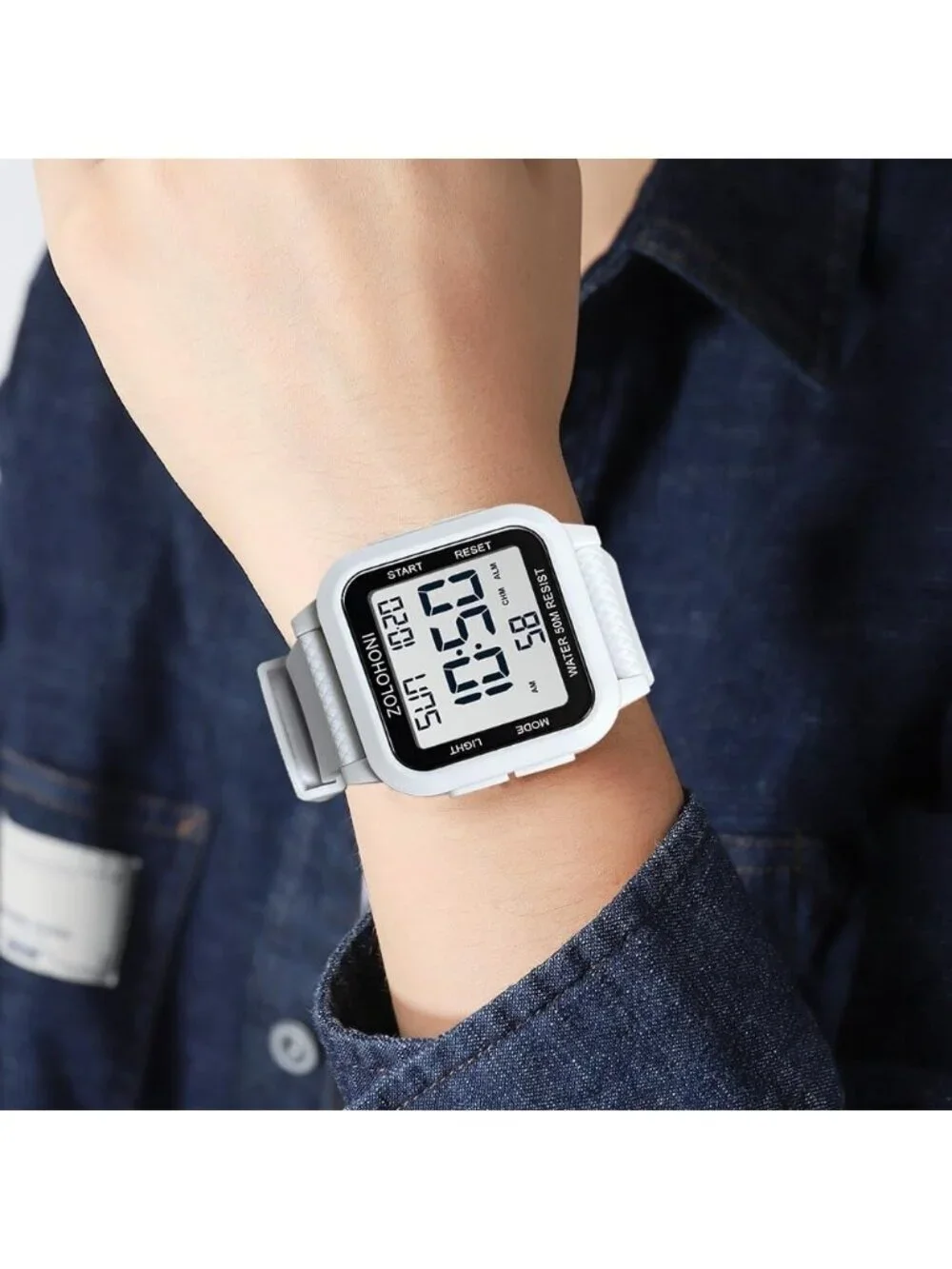 Mens Red White Analog Quartz Stainless Steel Waterproof Square LED Digital Watch
